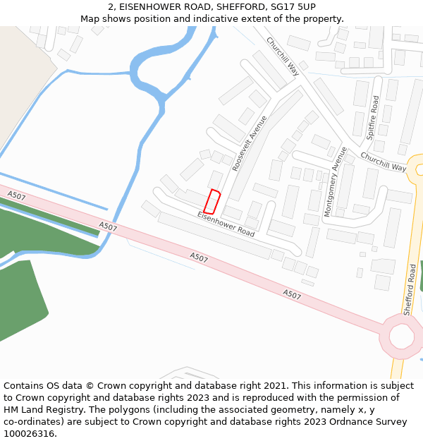 2, EISENHOWER ROAD, SHEFFORD, SG17 5UP: Location map and indicative extent of plot