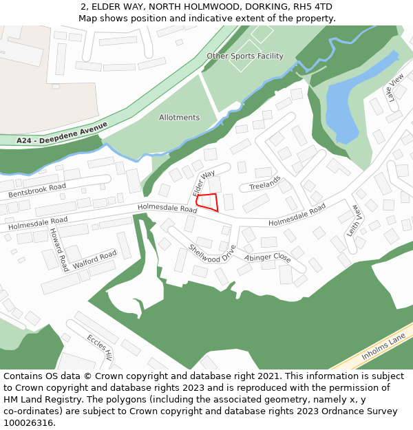 2, ELDER WAY, NORTH HOLMWOOD, DORKING, RH5 4TD: Location map and indicative extent of plot