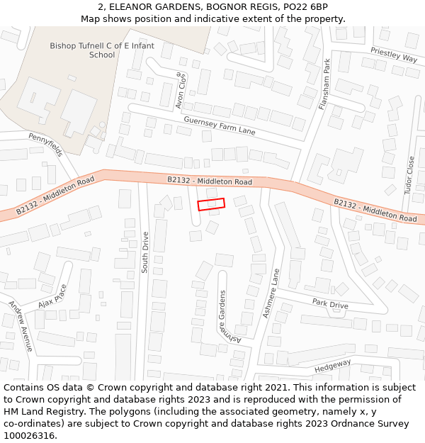 2, ELEANOR GARDENS, BOGNOR REGIS, PO22 6BP: Location map and indicative extent of plot