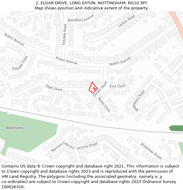 2, ELGAR DRIVE, LONG EATON, NOTTINGHAM, NG10 3PY: Location map and indicative extent of plot