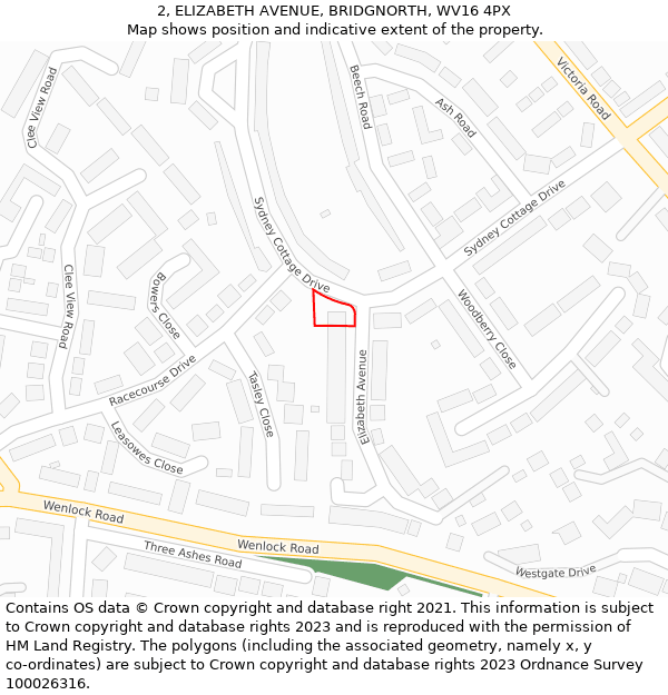 2, ELIZABETH AVENUE, BRIDGNORTH, WV16 4PX: Location map and indicative extent of plot