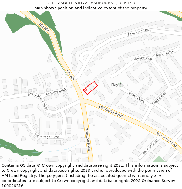 2, ELIZABETH VILLAS, ASHBOURNE, DE6 1SD: Location map and indicative extent of plot