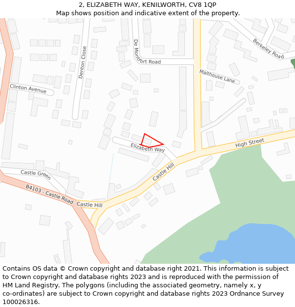 2, ELIZABETH WAY, KENILWORTH, CV8 1QP: Location map and indicative extent of plot