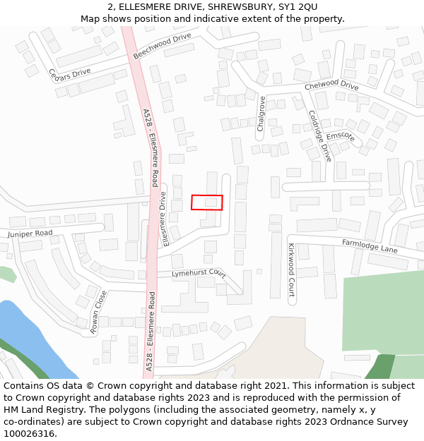 2, ELLESMERE DRIVE, SHREWSBURY, SY1 2QU: Location map and indicative extent of plot