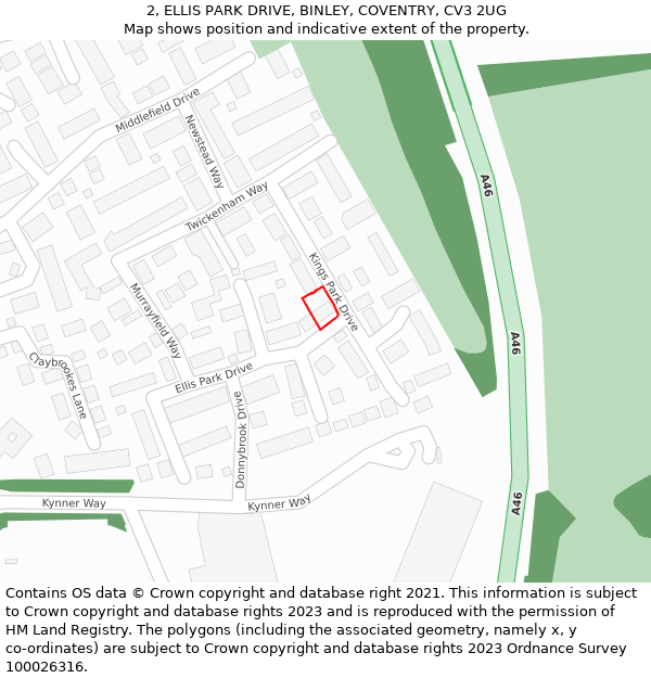 2, ELLIS PARK DRIVE, BINLEY, COVENTRY, CV3 2UG: Location map and indicative extent of plot