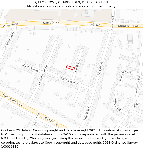 2, ELM GROVE, CHADDESDEN, DERBY, DE21 6SF: Location map and indicative extent of plot