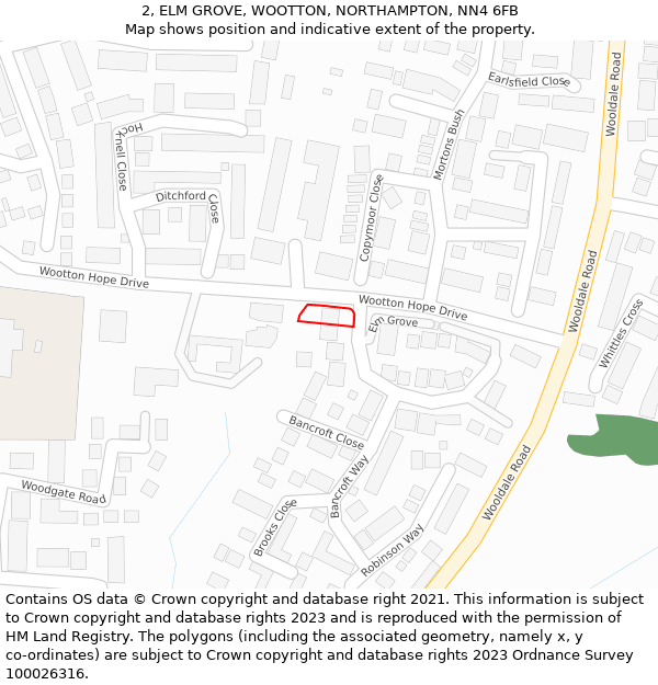 2, ELM GROVE, WOOTTON, NORTHAMPTON, NN4 6FB: Location map and indicative extent of plot