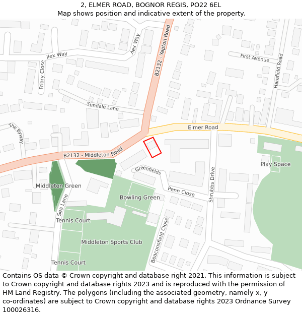 2, ELMER ROAD, BOGNOR REGIS, PO22 6EL: Location map and indicative extent of plot