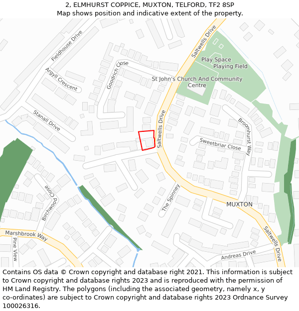 2, ELMHURST COPPICE, MUXTON, TELFORD, TF2 8SP: Location map and indicative extent of plot