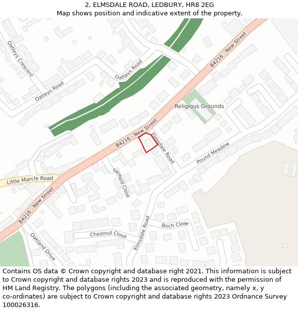 2, ELMSDALE ROAD, LEDBURY, HR8 2EG: Location map and indicative extent of plot