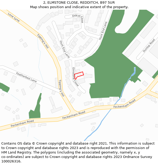 2, ELMSTONE CLOSE, REDDITCH, B97 5UR: Location map and indicative extent of plot