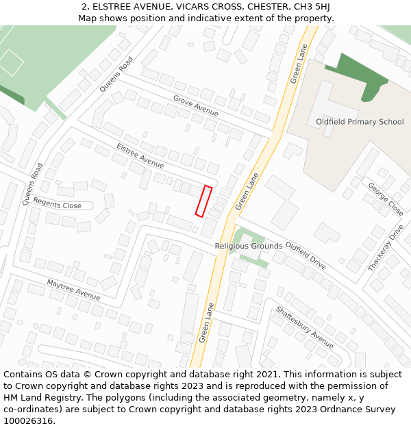 2, ELSTREE AVENUE, VICARS CROSS, CHESTER, CH3 5HJ: Location map and indicative extent of plot