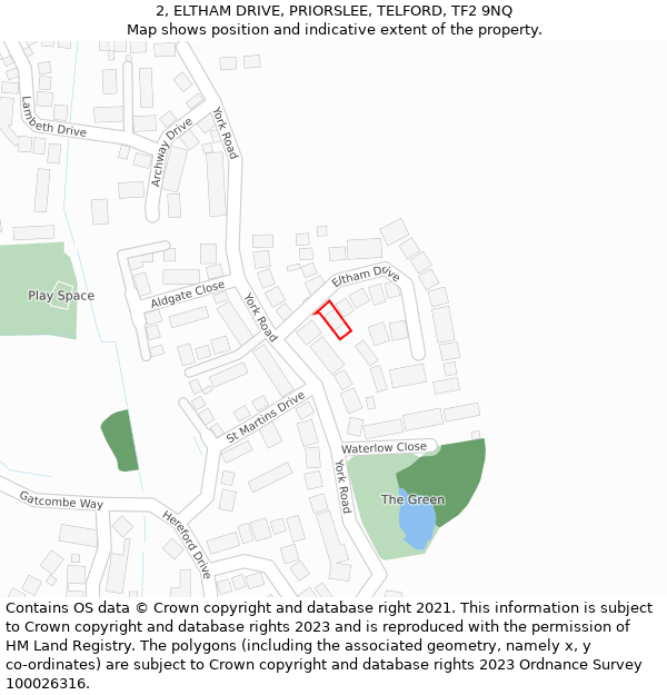 2, ELTHAM DRIVE, PRIORSLEE, TELFORD, TF2 9NQ: Location map and indicative extent of plot
