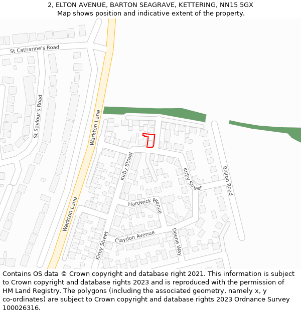 2, ELTON AVENUE, BARTON SEAGRAVE, KETTERING, NN15 5GX: Location map and indicative extent of plot