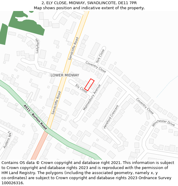 2, ELY CLOSE, MIDWAY, SWADLINCOTE, DE11 7PR: Location map and indicative extent of plot