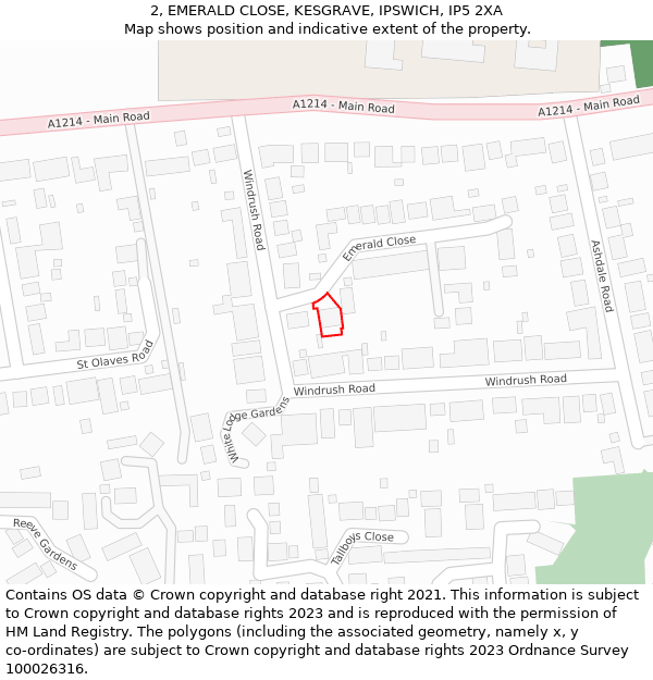 2, EMERALD CLOSE, KESGRAVE, IPSWICH, IP5 2XA: Location map and indicative extent of plot