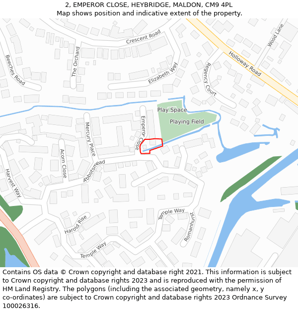 2, EMPEROR CLOSE, HEYBRIDGE, MALDON, CM9 4PL: Location map and indicative extent of plot