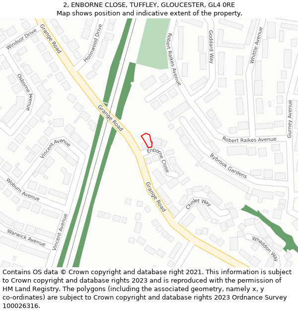 2, ENBORNE CLOSE, TUFFLEY, GLOUCESTER, GL4 0RE: Location map and indicative extent of plot