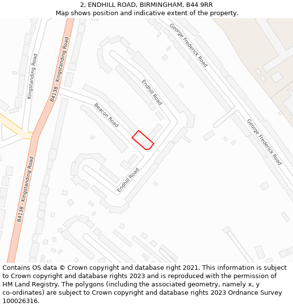 2, ENDHILL ROAD, BIRMINGHAM, B44 9RR: Location map and indicative extent of plot