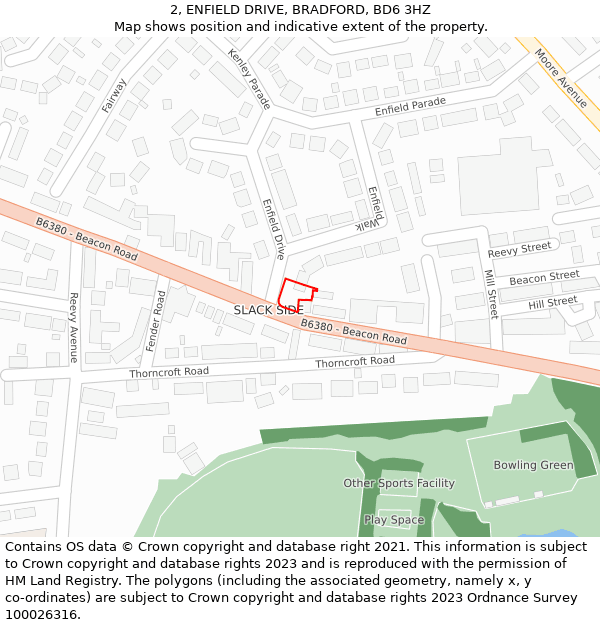 2, ENFIELD DRIVE, BRADFORD, BD6 3HZ: Location map and indicative extent of plot