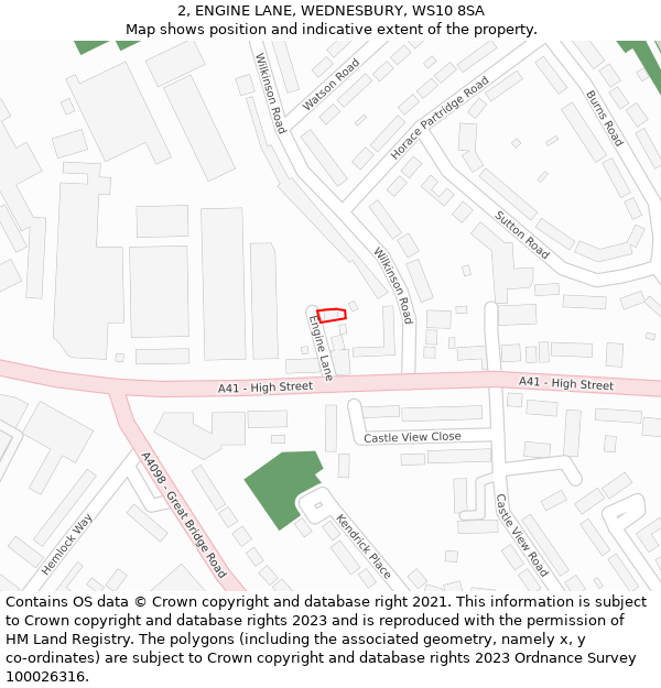 2, ENGINE LANE, WEDNESBURY, WS10 8SA: Location map and indicative extent of plot