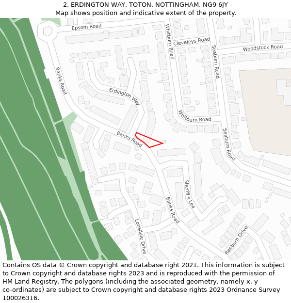 2, ERDINGTON WAY, TOTON, NOTTINGHAM, NG9 6JY: Location map and indicative extent of plot