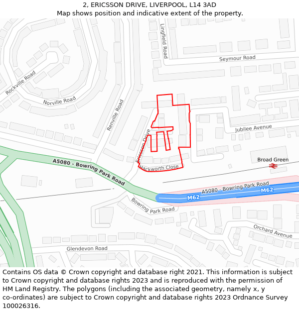 2, ERICSSON DRIVE, LIVERPOOL, L14 3AD: Location map and indicative extent of plot