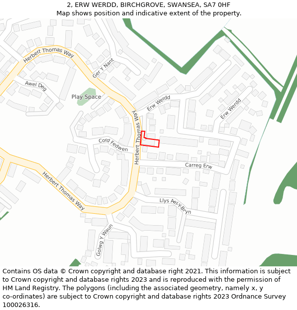 2, ERW WERDD, BIRCHGROVE, SWANSEA, SA7 0HF: Location map and indicative extent of plot