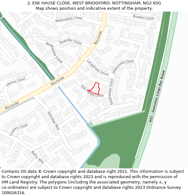 2, ESK HAUSE CLOSE, WEST BRIDGFORD, NOTTINGHAM, NG2 6SG: Location map and indicative extent of plot