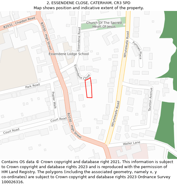 2, ESSENDENE CLOSE, CATERHAM, CR3 5PD: Location map and indicative extent of plot