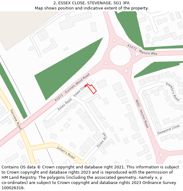 2, ESSEX CLOSE, STEVENAGE, SG1 3FA: Location map and indicative extent of plot