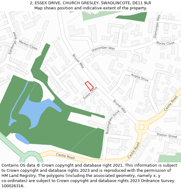 2, ESSEX DRIVE, CHURCH GRESLEY, SWADLINCOTE, DE11 9LR: Location map and indicative extent of plot