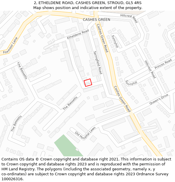 2, ETHELDENE ROAD, CASHES GREEN, STROUD, GL5 4RS: Location map and indicative extent of plot