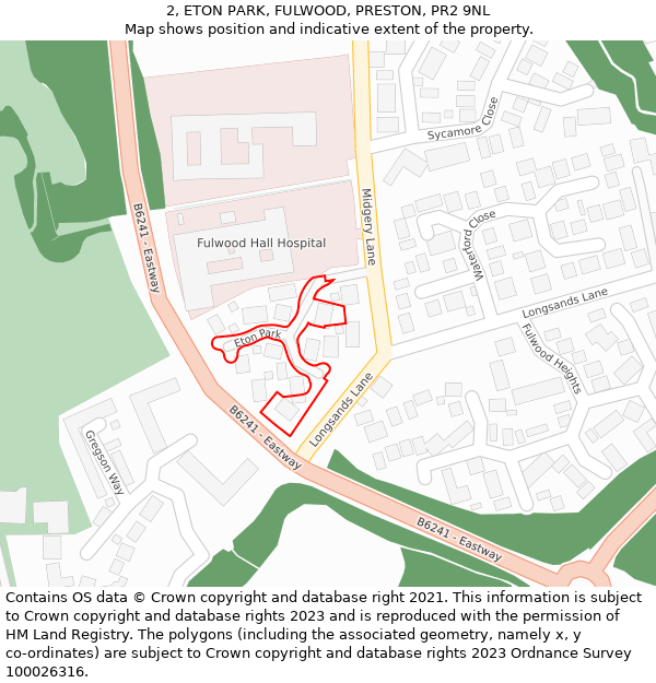 2, ETON PARK, FULWOOD, PRESTON, PR2 9NL: Location map and indicative extent of plot