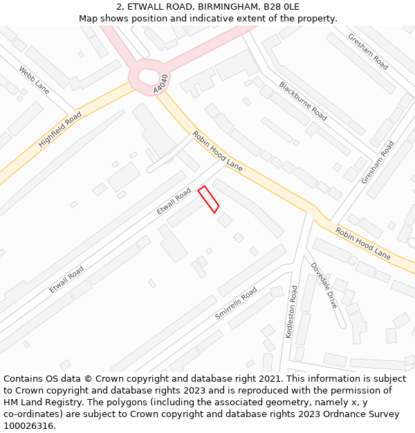 2, ETWALL ROAD, BIRMINGHAM, B28 0LE: Location map and indicative extent of plot