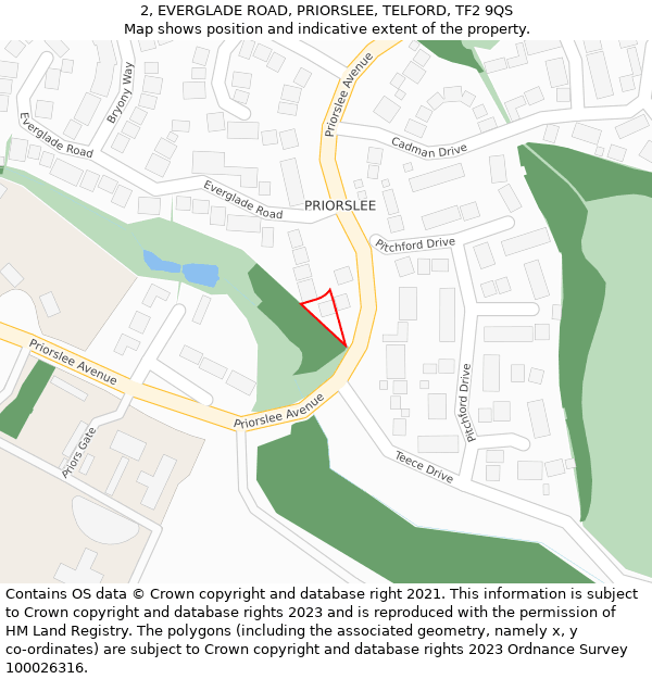 2, EVERGLADE ROAD, PRIORSLEE, TELFORD, TF2 9QS: Location map and indicative extent of plot