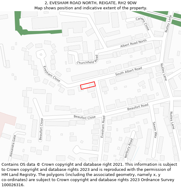 2, EVESHAM ROAD NORTH, REIGATE, RH2 9DW: Location map and indicative extent of plot