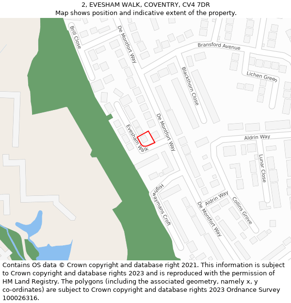 2, EVESHAM WALK, COVENTRY, CV4 7DR: Location map and indicative extent of plot