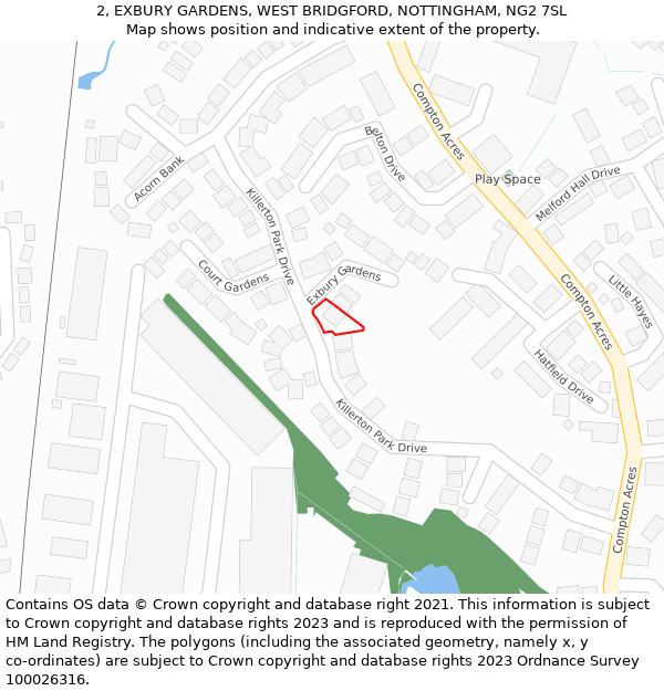 2, EXBURY GARDENS, WEST BRIDGFORD, NOTTINGHAM, NG2 7SL: Location map and indicative extent of plot