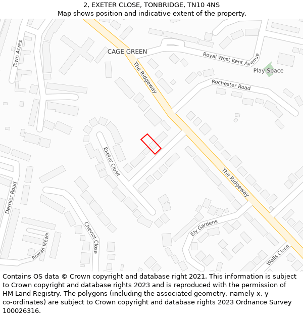 2, EXETER CLOSE, TONBRIDGE, TN10 4NS: Location map and indicative extent of plot