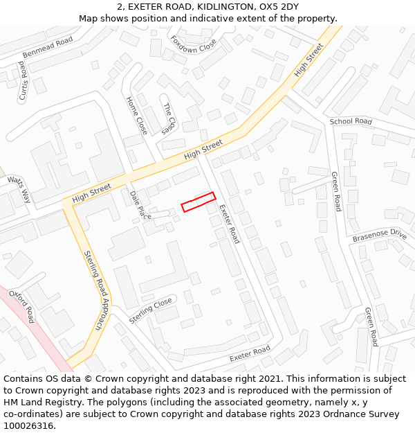 2, EXETER ROAD, KIDLINGTON, OX5 2DY: Location map and indicative extent of plot