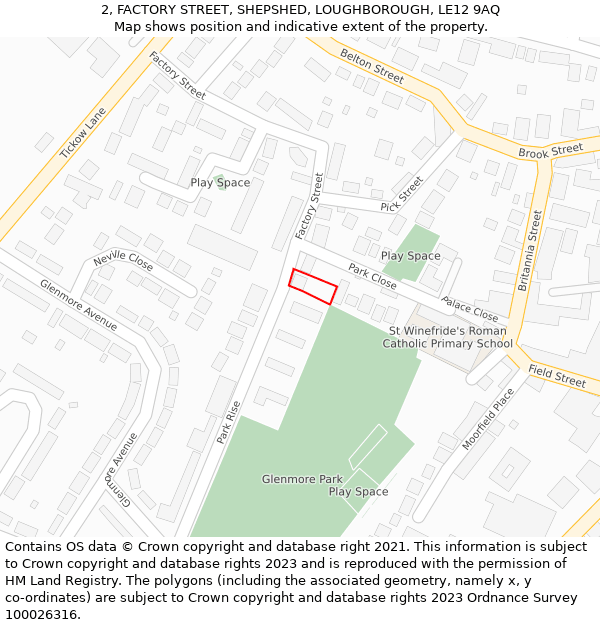 2, FACTORY STREET, SHEPSHED, LOUGHBOROUGH, LE12 9AQ: Location map and indicative extent of plot