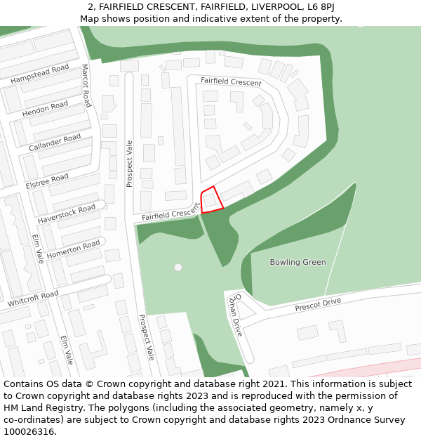 2, FAIRFIELD CRESCENT, FAIRFIELD, LIVERPOOL, L6 8PJ: Location map and indicative extent of plot