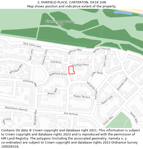 2, FAIRFIELD PLACE, CARTERTON, OX18 1HN: Location map and indicative extent of plot