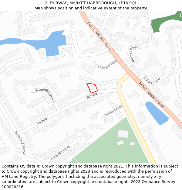 2, FAIRWAY, MARKET HARBOROUGH, LE16 9QL: Location map and indicative extent of plot
