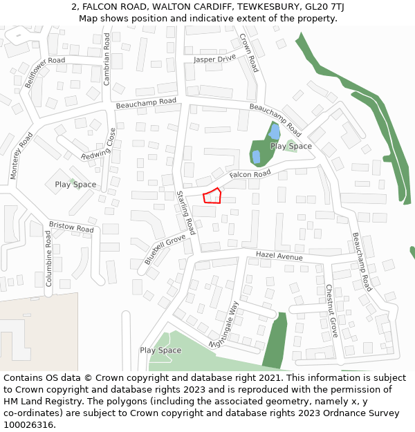 2, FALCON ROAD, WALTON CARDIFF, TEWKESBURY, GL20 7TJ: Location map and indicative extent of plot