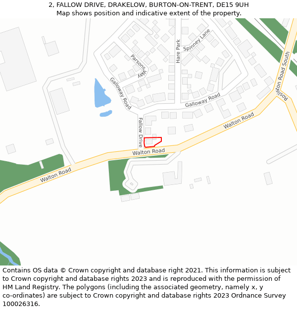 2, FALLOW DRIVE, DRAKELOW, BURTON-ON-TRENT, DE15 9UH: Location map and indicative extent of plot