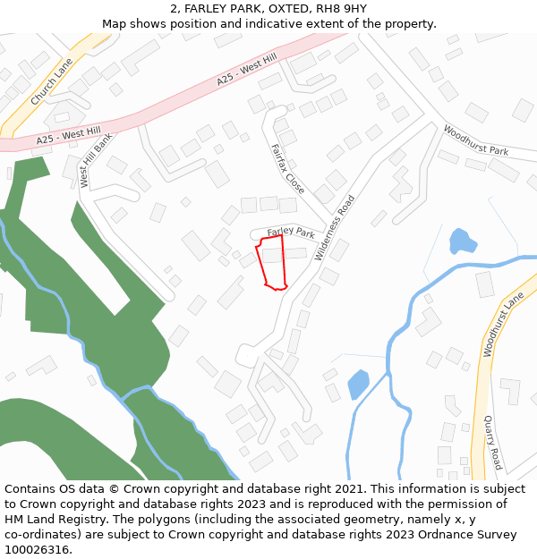 2, FARLEY PARK, OXTED, RH8 9HY: Location map and indicative extent of plot