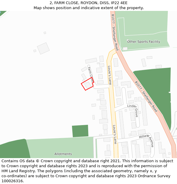 2, FARM CLOSE, ROYDON, DISS, IP22 4EE: Location map and indicative extent of plot