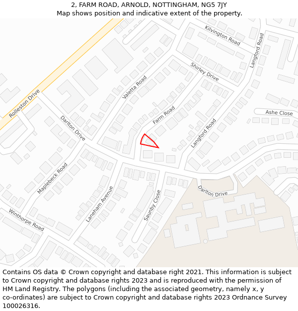 2, FARM ROAD, ARNOLD, NOTTINGHAM, NG5 7JY: Location map and indicative extent of plot